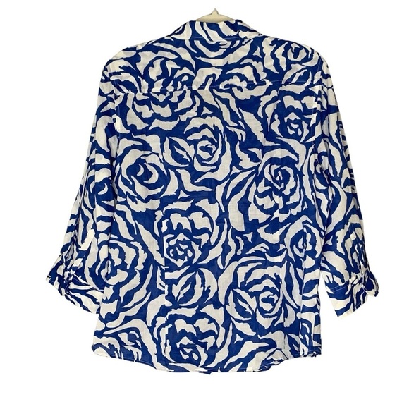 Peck &‎ Peck Weekend blue and white floral button down 3/4 sleeve. Size 16 - Picture 2 of 8